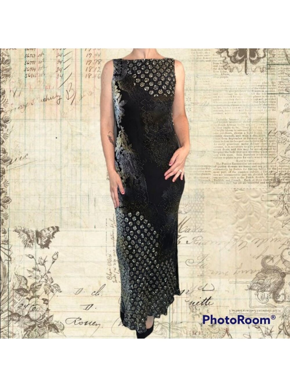 Iridescent Gray Velvet Hand Beaded Lux Evening Gown